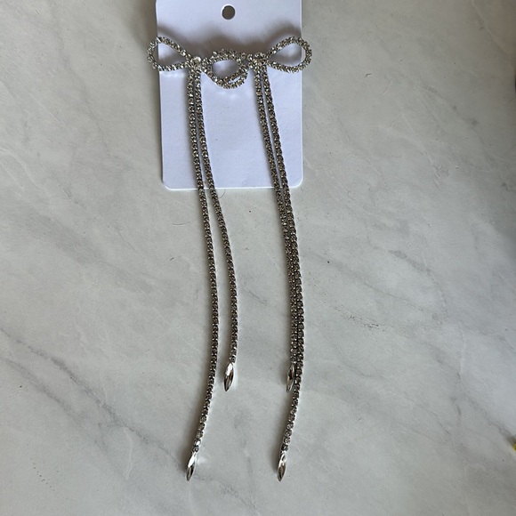 Long Crystal Bow Earrings - Picture 3 of 4